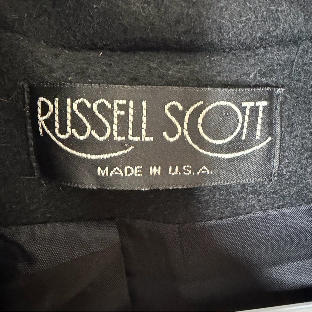 Russell Scott Vintage Coat Black Wool Blend Leopard Trim Long Elegant USA - Picture 8 of 14